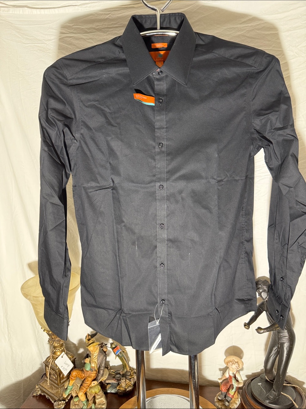 Egara Black Long-Sleeve Dress Shirt with Orange Accent